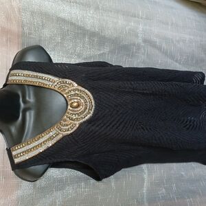 Studio Y Shirt, black, sheer, embellishments